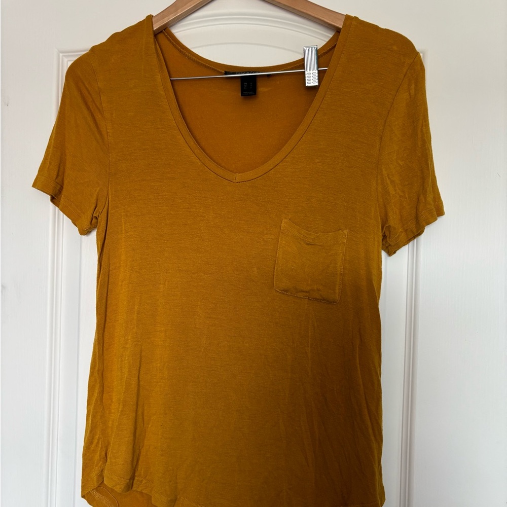 Essentials Mustard Short Sleeve V-Neck Top